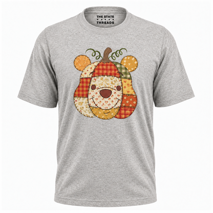 America Autumn Bear Patchwork Pumpkin Graphic Shirt