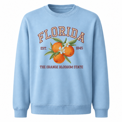 Florida Embroidered Style Orange Blossom Emblem Sweatshirt - Light Blue