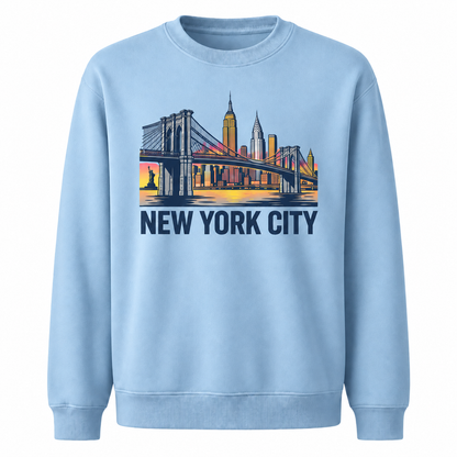 Brooklyn Bridge Manhattan Skyline Vintage Retro Sweatshirt - Light Blue