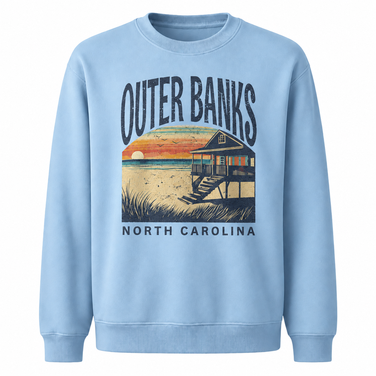 Outer Banks North Carolina Coastal Landscape Vintage Sweatshirt - Light Blue