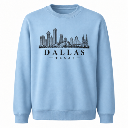 Dallas Texas Skyline Vintage Heritage Graphic Sweatshirt - Light Blue