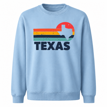 Texas Retro Sunset Skyline Vintage Distressed Graphic Sweatshirt - Light Blue