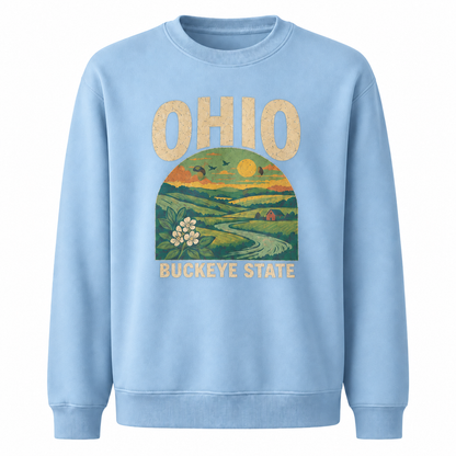 Ohio Countryside Rustic Farm Scenic Vintage Sweatshirt - Light Blue