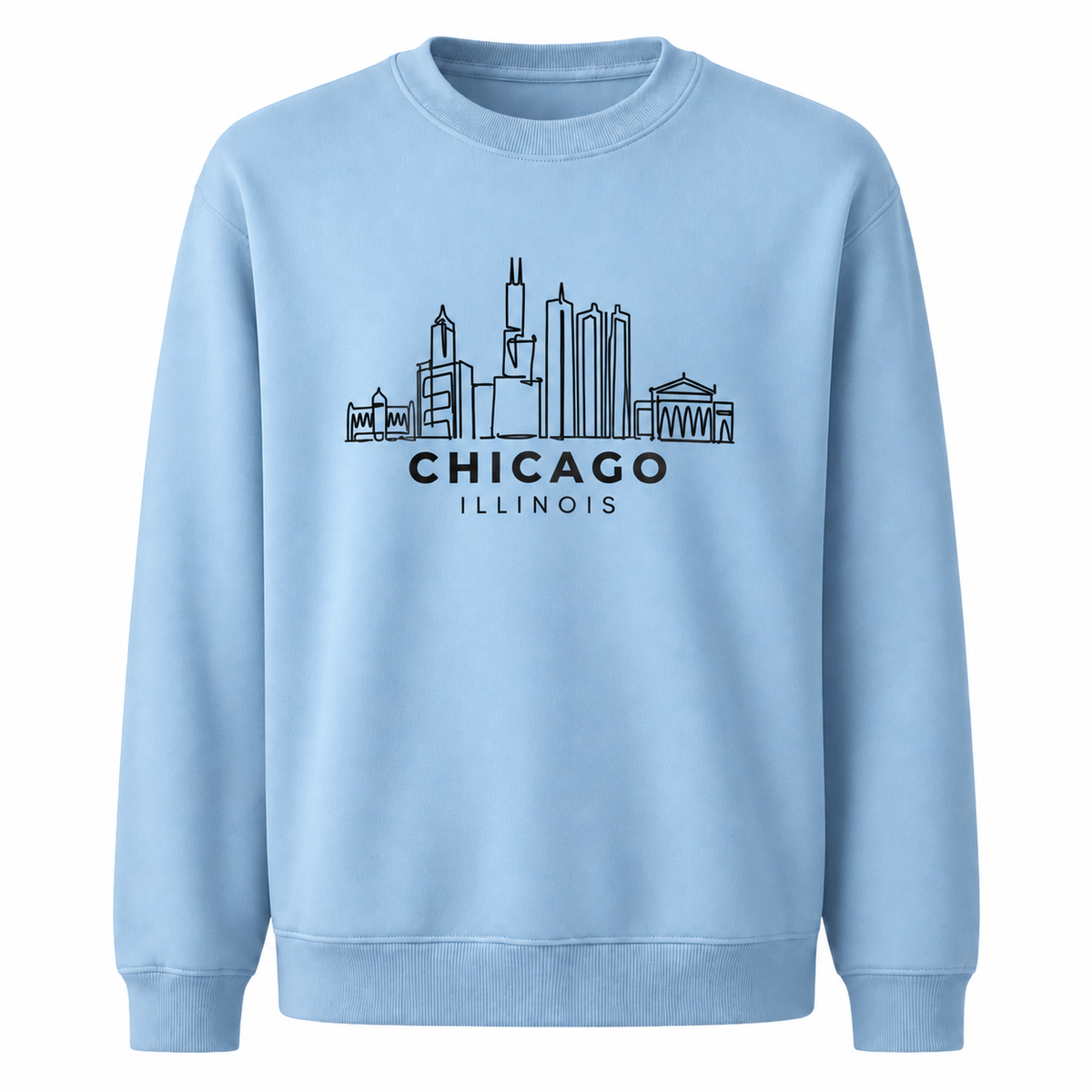 Chicago Illinois City Skyline Architectural Vintage Sweatshirt - Light Blue