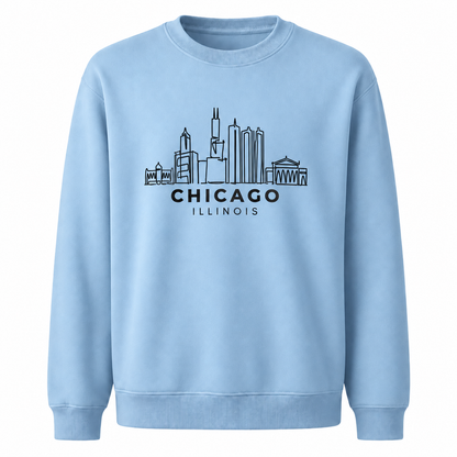 Chicago Illinois City Skyline Architectural Vintage Sweatshirt - Light Blue
