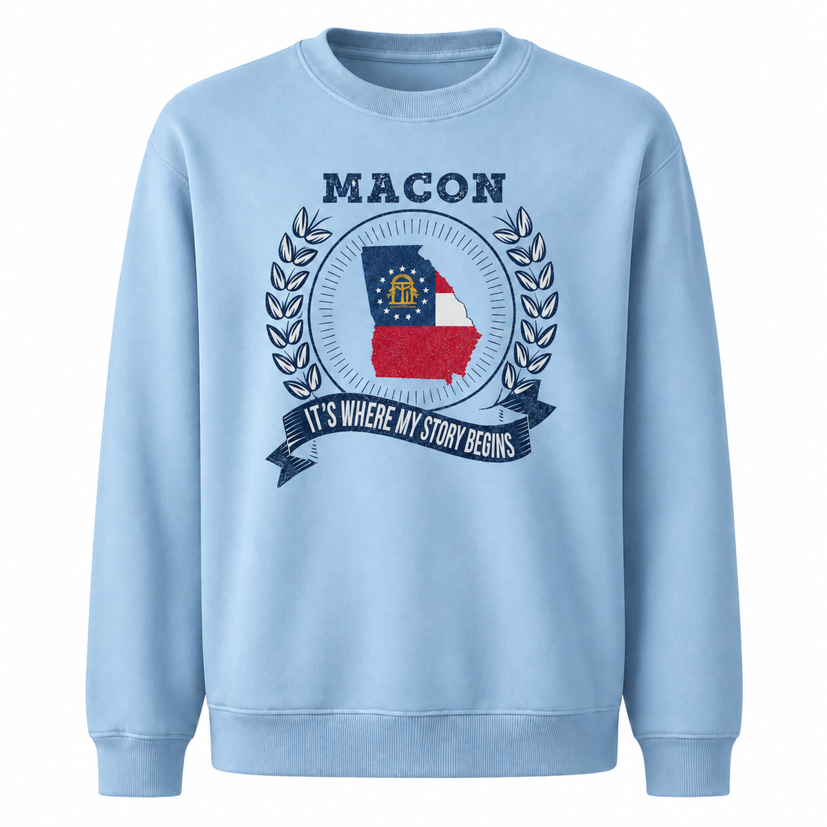 Macon Georgia It's Where My Story Begins Vintage Sweatshirt - Light Blue