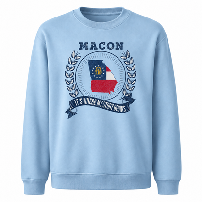 Macon Georgia It's Where My Story Begins Vintage Sweatshirt - Light Blue
