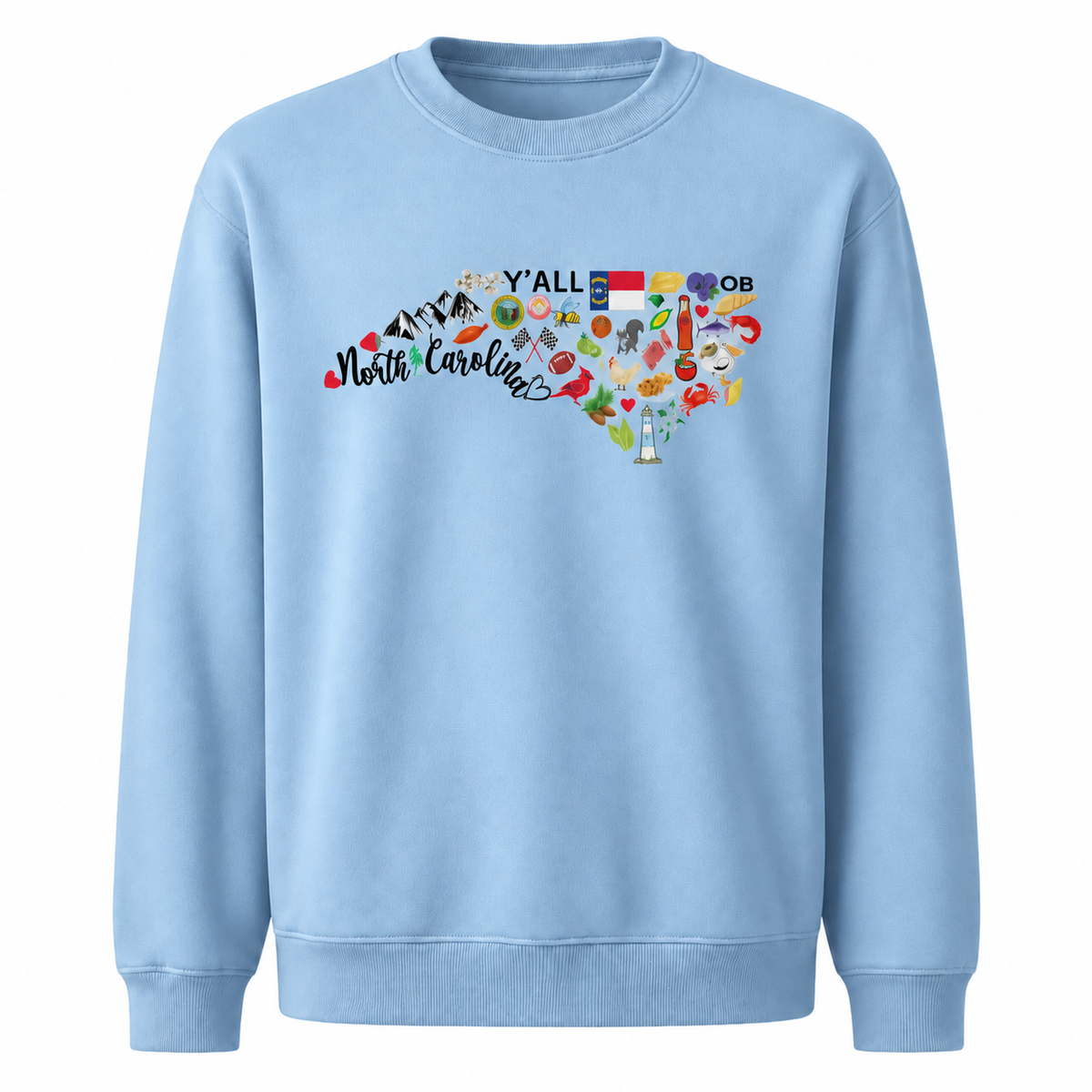 North Carolina State Map Landmarks Icons Collage Sweatshirt - Light Blue
