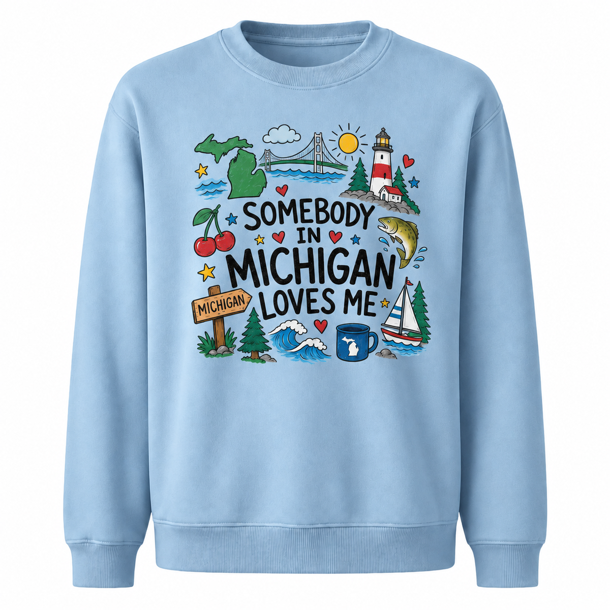 Michigan Retro Colorful Vibrant State Pride Sweatshirt - Light Blue