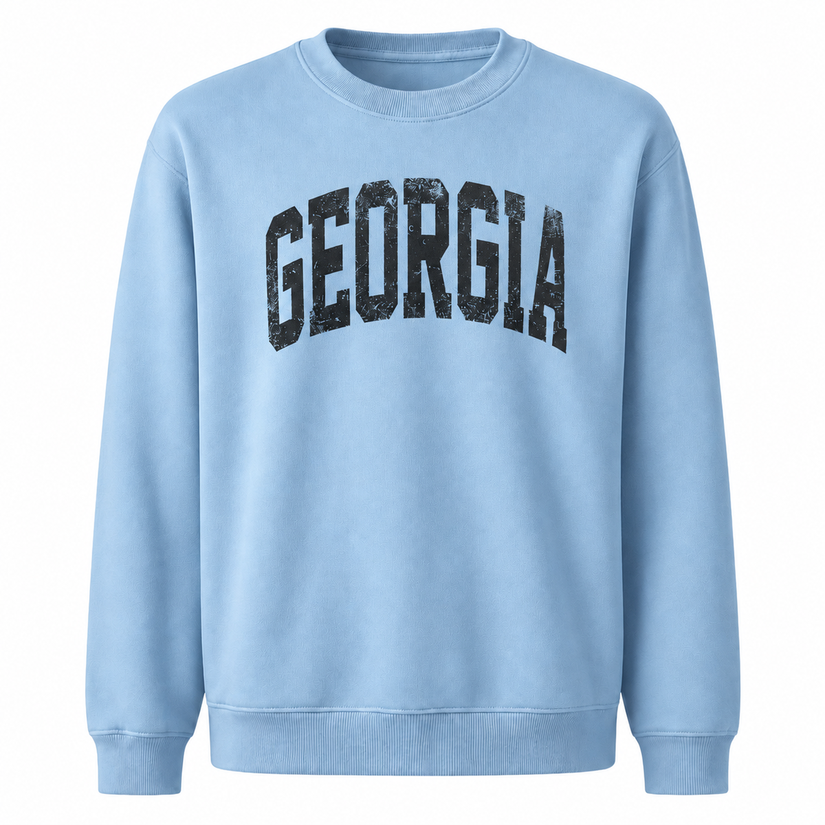 Georgia Bold Distressed Varsity Collegiate Vintage Sweatshirt - Light Blue