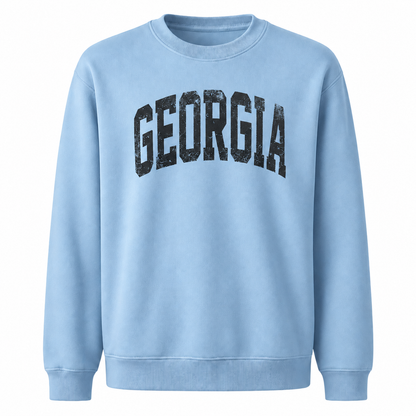 Georgia Bold Distressed Varsity Collegiate Vintage Sweatshirt - Light Blue