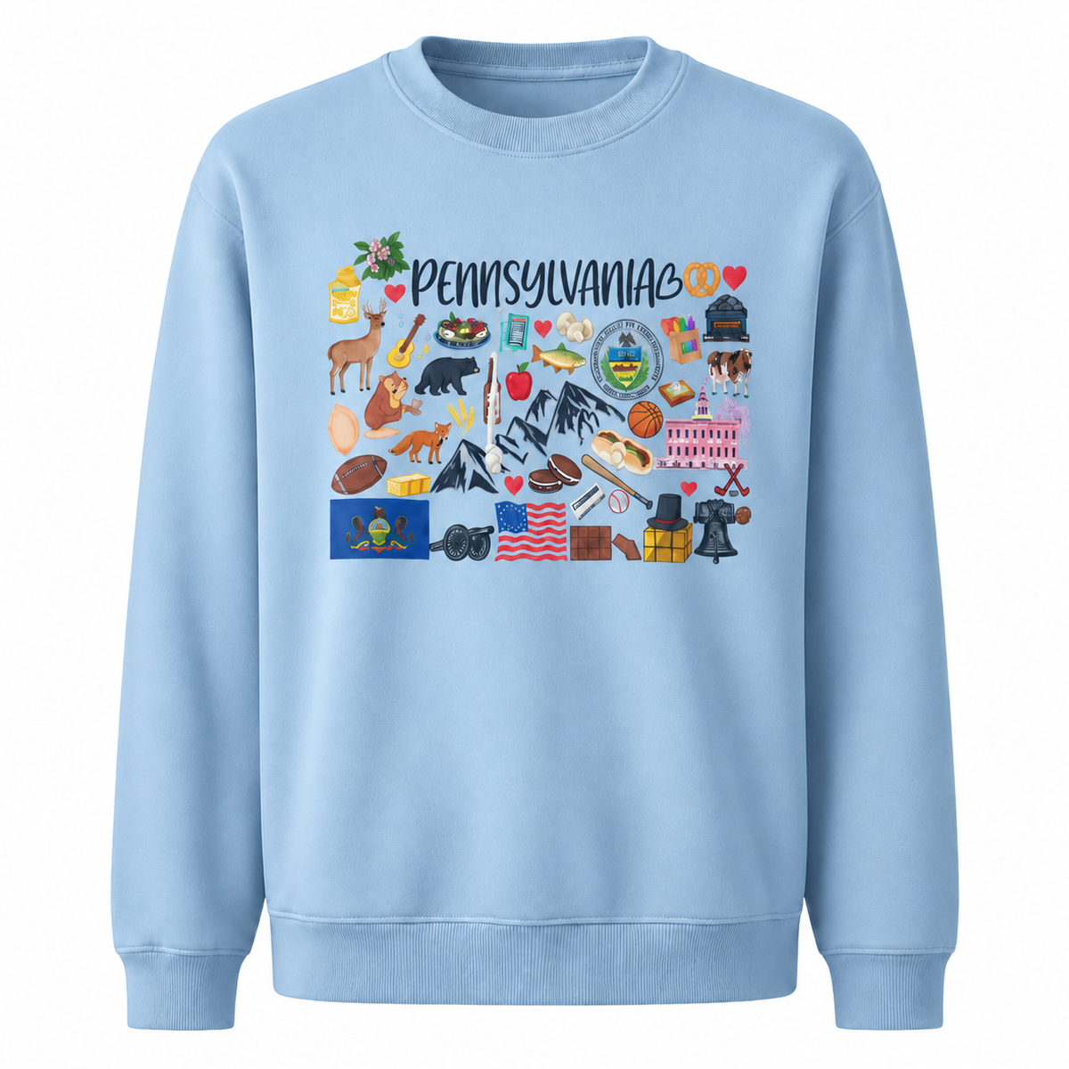 Pennsylvania Retro Postcard Graphic Collage Vintage Sweatshirt - Light Blue