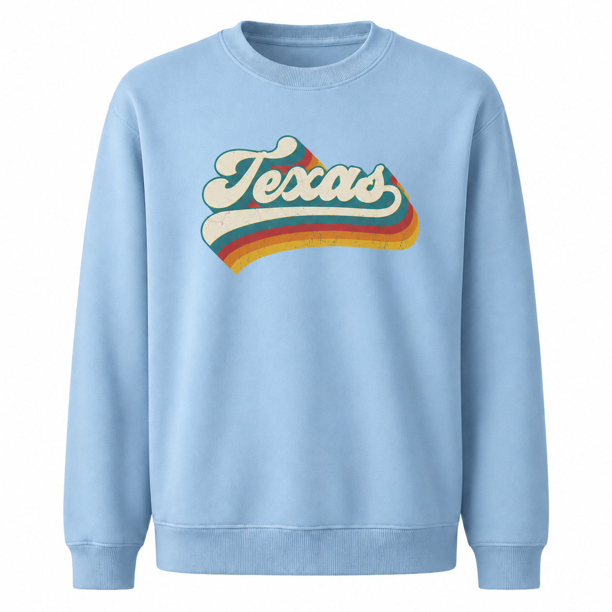 Texas Collegiate Varsity Athletic Lettering Vintage Distressed Sweatshirt - Light Blue