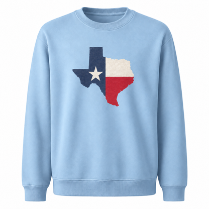 Texas Lone Star Flag Vintage Patriotic Distressed Sweatshirt - Light Blue