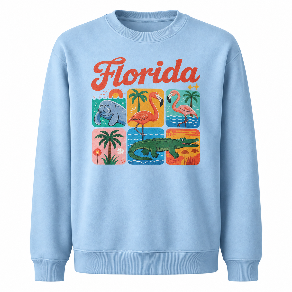 Florida Retro Coastal Sunset Horizon Graphic Sweatshirt - Light Blue