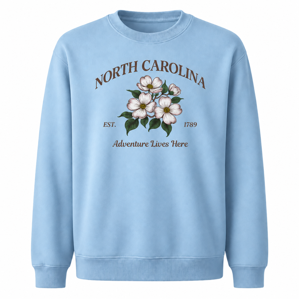 North Carolina Dogwood Flower Vintage Botanical Floral Sweatshirt - Light Blue
