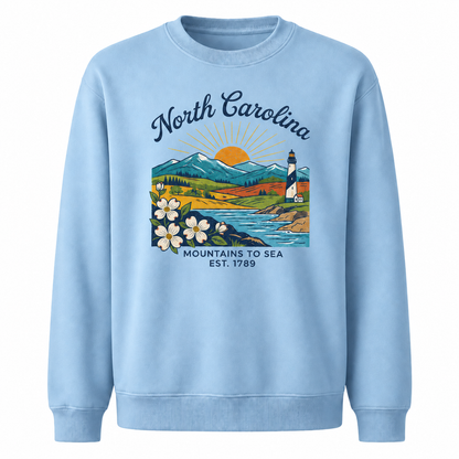 Blue Ridge Mountains North Carolina Nature Scenic Sweatshirt - Light Blue
