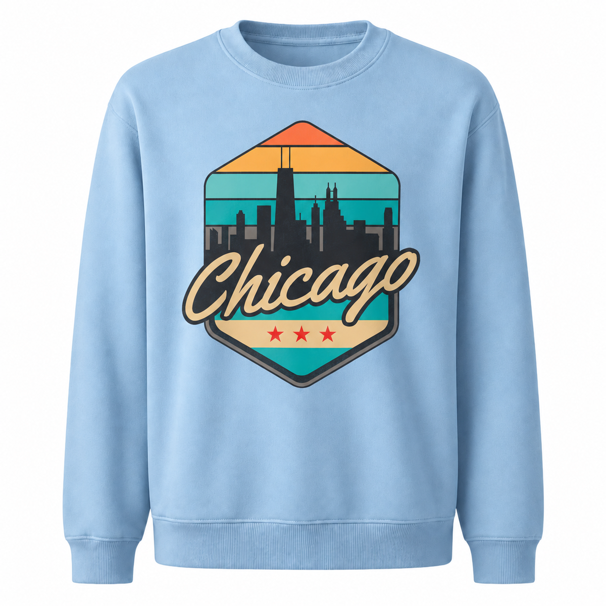 Chicago Retro Crest Heritage Vintage Athletic Sweatshirt - Light Blue