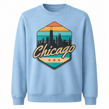 Chicago Retro Crest Heritage Vintage Athletic Sweatshirt - Light Blue