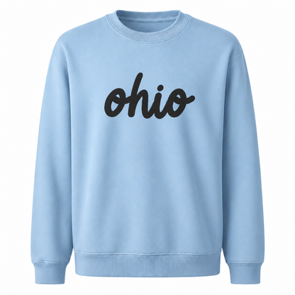 Ohio Minimalist Handwritten Cursive Script Vintage Sweatshirt - Light Blue