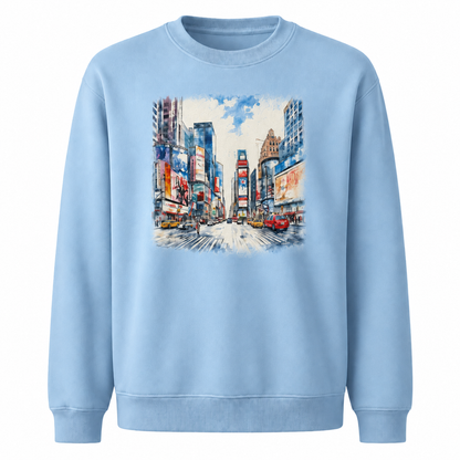 Times Square Manhattan Street Scene Oil Painting Sweatshirt - Light Blue