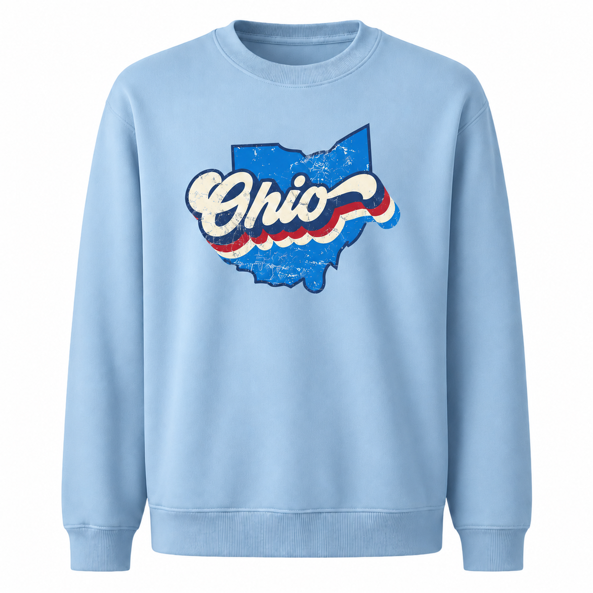 Ohio Retro Sunset Striped Graphic Vintage Sweatshirt - Light Blue