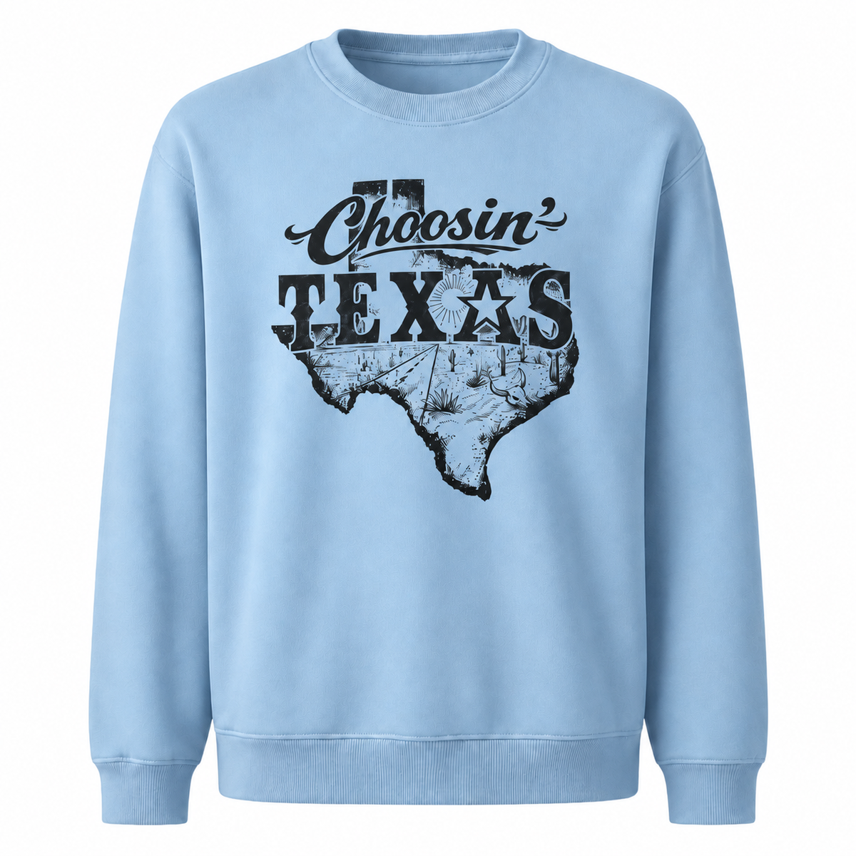 Choosin Texas Retro Country Western Vintage Distressed Sweatshirt - Light Blue