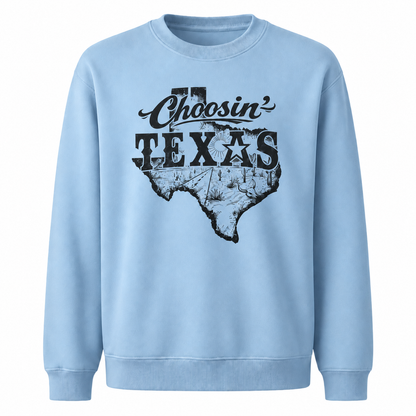 Choosin Texas Retro Country Western Vintage Distressed Sweatshirt - Light Blue