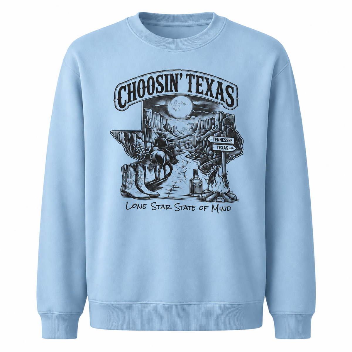 Texas Cowboy Lone Star Historic Emblem Vintage Sweatshirt - Light Blue