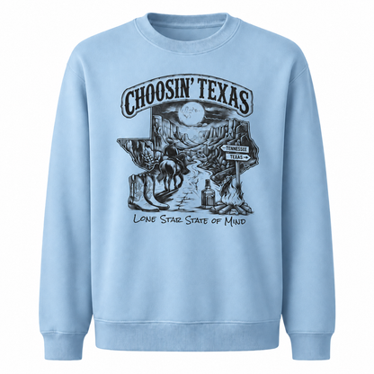 Texas Cowboy Lone Star Historic Emblem Vintage Sweatshirt - Light Blue