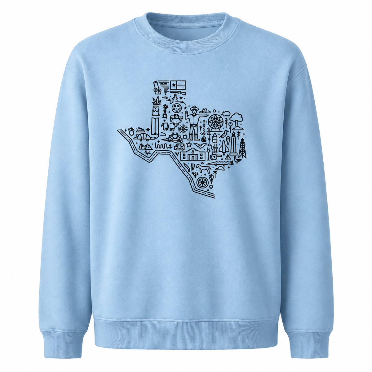 Texas State Silhouette Rustic Hometown Pride Vintage Sweatshirt - Light Blue