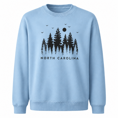 North Carolina Mountain Pine Forest Silhouette Vintage Sweatshirt - Light Blue
