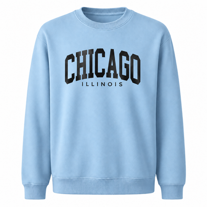 Chicago Illinois Arched Varsity Athletic Retro Sweatshirt - Light Blue