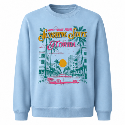 Florida Sunshine State Retro Distressed Vintage Sweatshirt - Light Blue