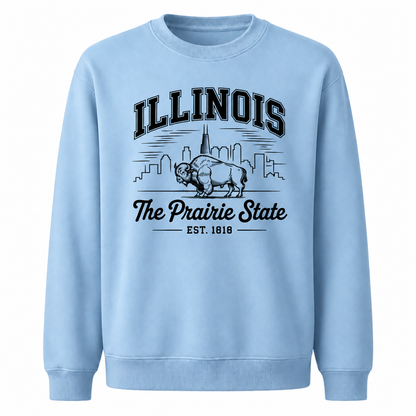 Illinois American Bison Prairie Wildlife Heritage Sweatshirt - Light Blue