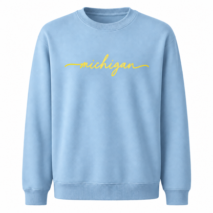 Michigan Maize Gold Vintage Athletic Collegiate Sweatshirt - Light Blue