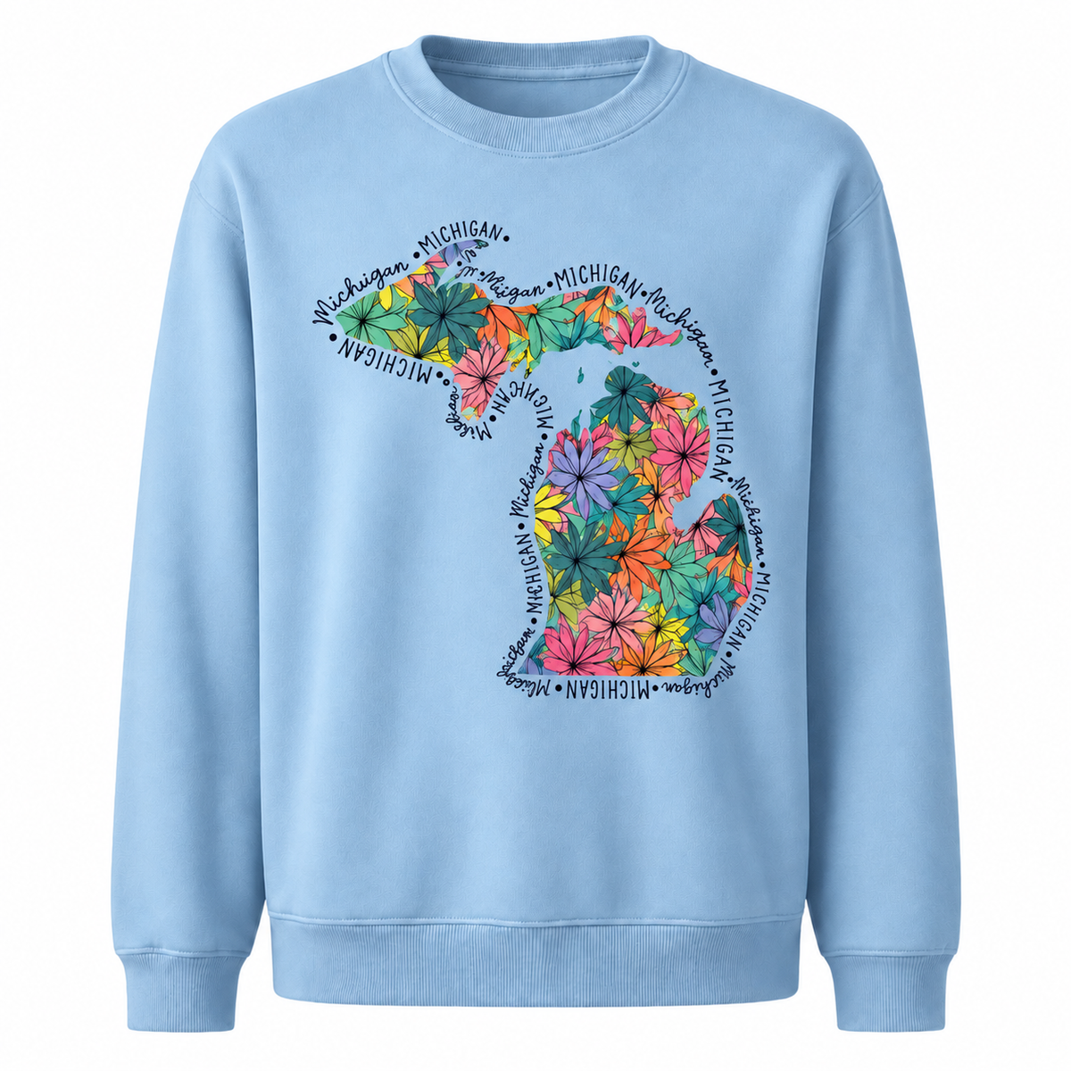 Michigan Apple Blossom Vintage Botanical Floral Sweatshirt - Light Blue