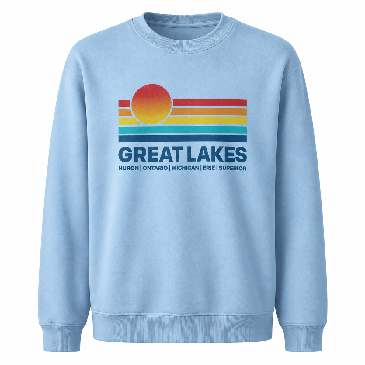 Great Lakes Retro Sunset Horizon Vintage Sweatshirt - Light Blue