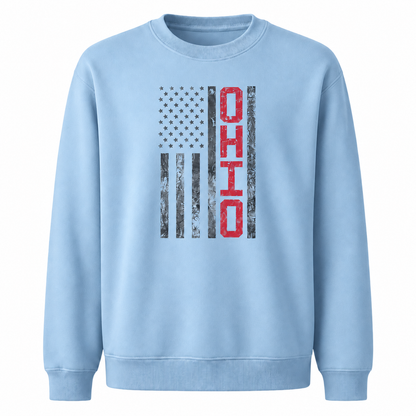 Ohio State Flag Heritage Patriotic Vintage Sweatshirt - Light Blue