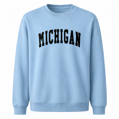Michigan Retro Arched Varsity Collegiate Vintage Sweatshirt - Light Blue