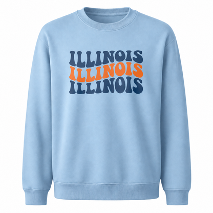 Illinois Retro Stacked Varsity Block Lettering Sweatshirt - Light Blue