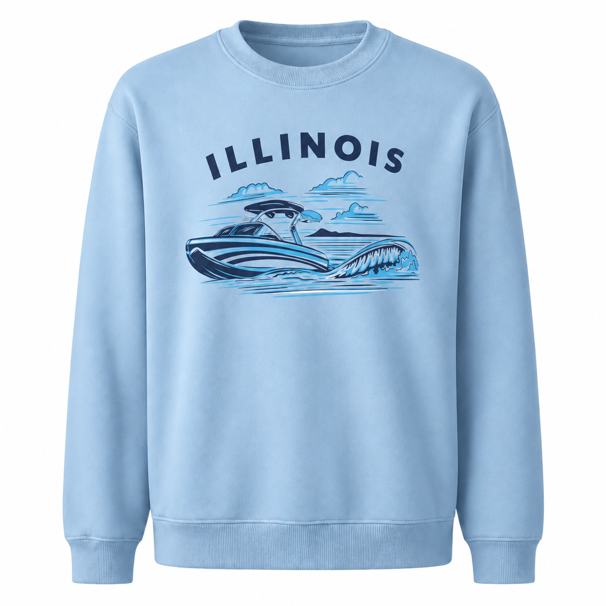 Illinois Lake Michigan Boating Retro Nautical Sweatshirt - Light Blue