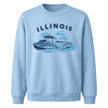 Illinois Lake Michigan Boating Retro Nautical Sweatshirt - Light Blue