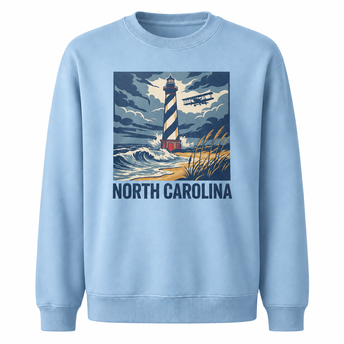 Cape Hatteras Lighthouse North Carolina Coastal Scenic Sweatshirt - Light Blue