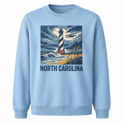 Cape Hatteras Lighthouse North Carolina Coastal Scenic Sweatshirt - Light Blue