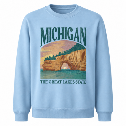 Michigan Great Lakes Vintage Nature Landscape Sweatshirt - Light Blue