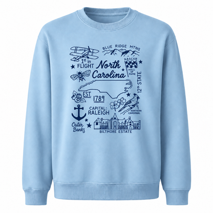 North Carolina Retro Arched Varsity Athletic Classic Sweatshirt - Light Blue