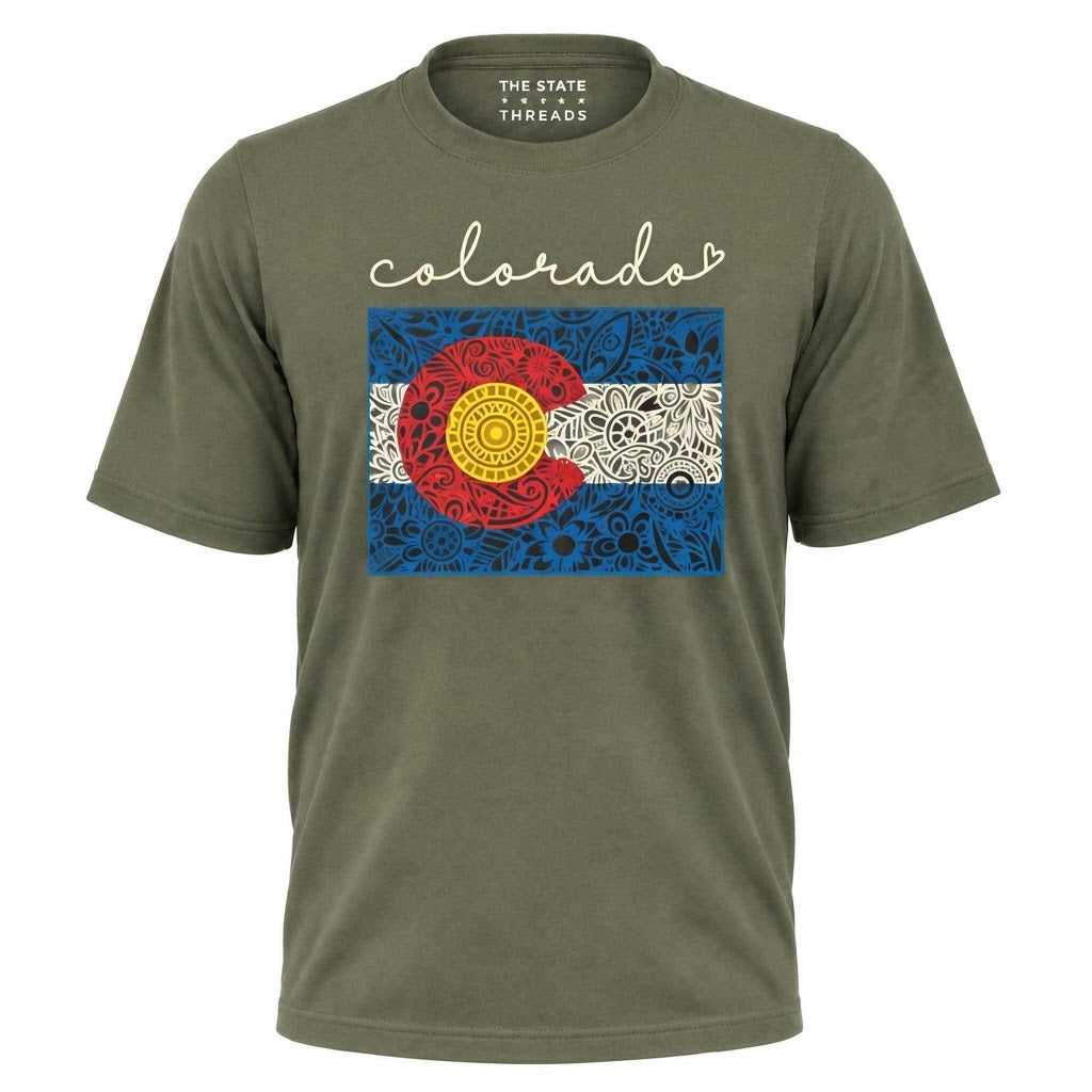 Colorado State Flag Floral Doodle Art Shirt