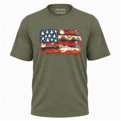 America Halloween Flag Spooky Ghost Pumpkin Shirt