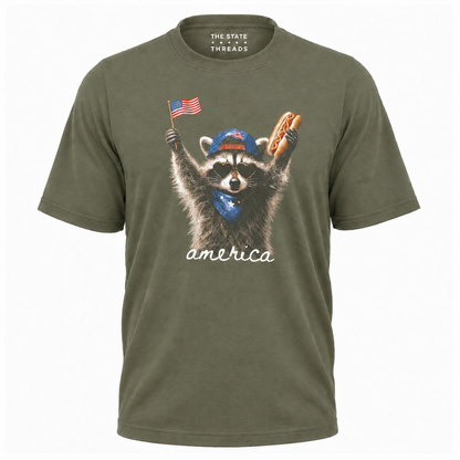 America Patriotic Raccoon Hot Dog Flag Graphic Shirt